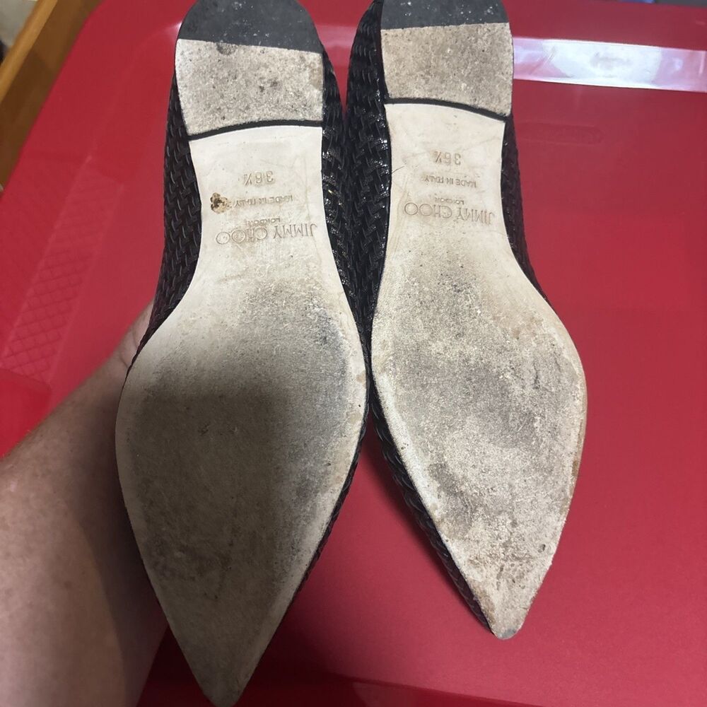 JIMMY CHOO Ballet Flats Point Toe Black Silver Size 36.5/6.5 - Picture 12 of 14